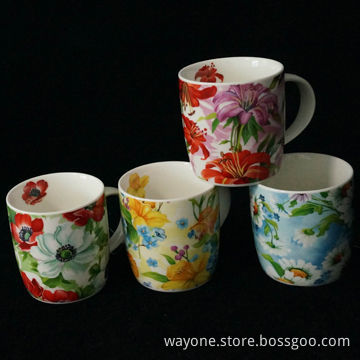 12oz Porcelain Mug with Flower Design, for Festival Promotion, Christmas Gift, Attractive Gift Box